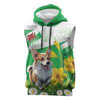 Wales Corgi Daffodil Sleeveless Hoodie Playful Welsh Dog - Wonder Print Shop