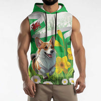 Wales Corgi Daffodil Sleeveless Hoodie Playful Welsh Dog - Wonder Print Shop