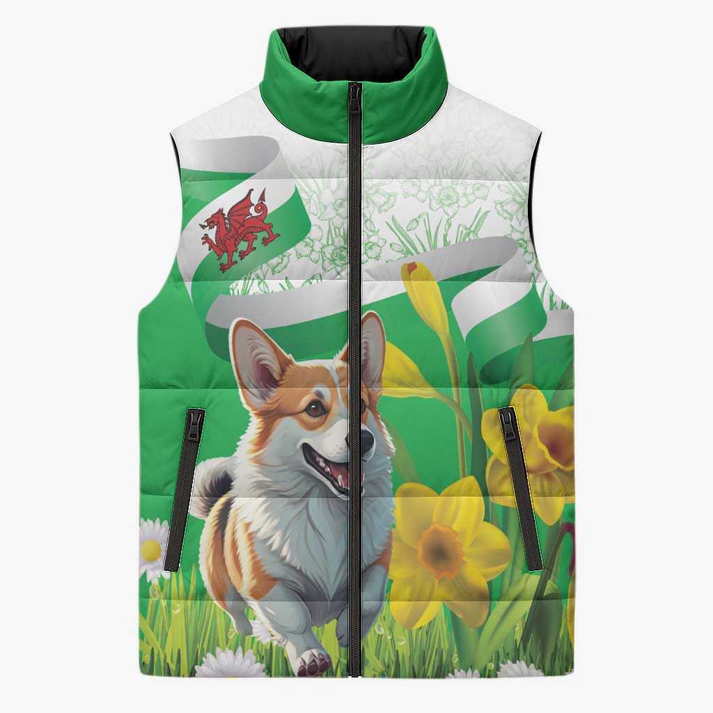 Wales Corgi Daffodil Sleeveless Puffer Jacket Playful Welsh Dog - Wonder Print Shop
