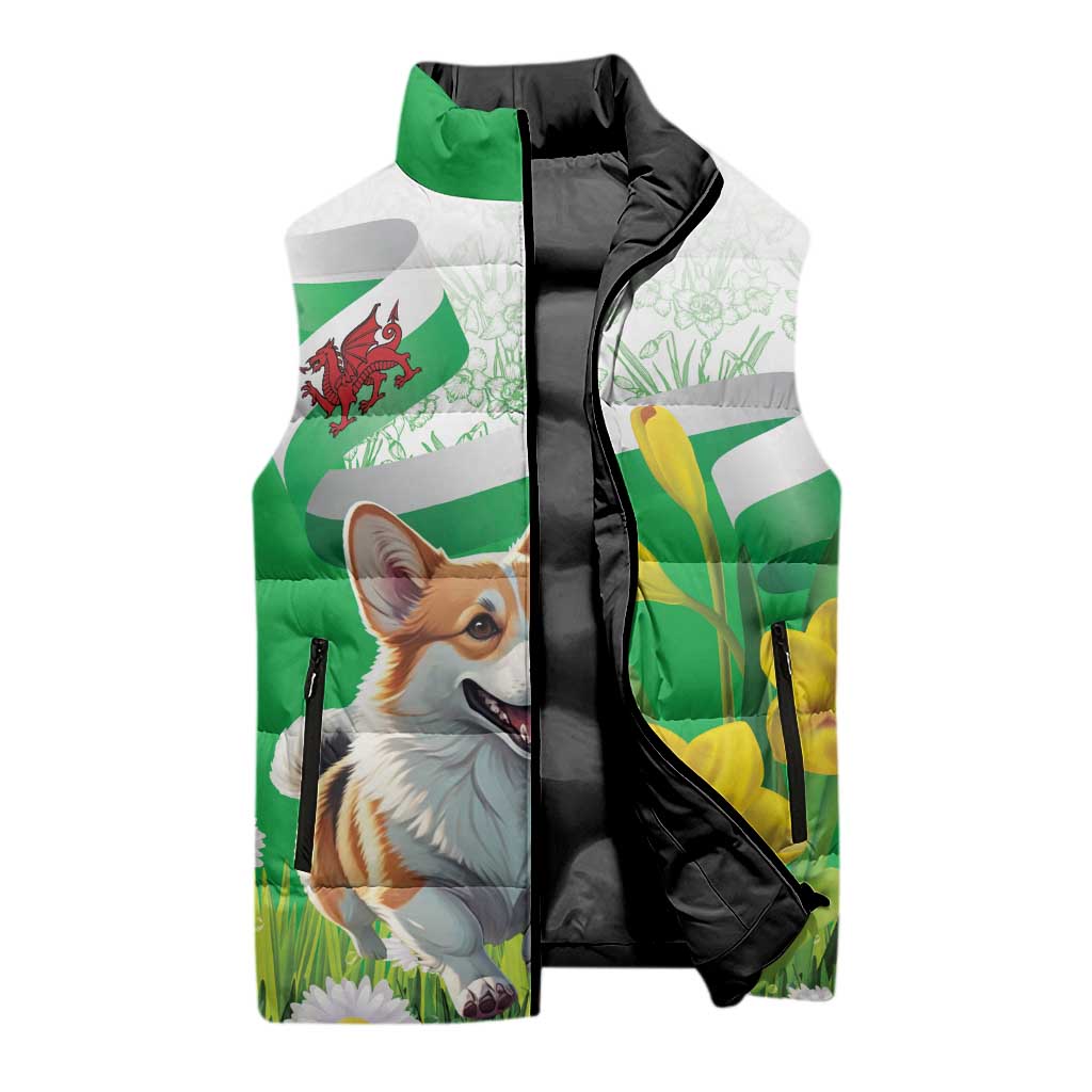 Wales Corgi Daffodil Sleeveless Puffer Jacket Playful Welsh Dog - Wonder Print Shop