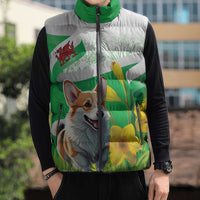 Wales Corgi Daffodil Sleeveless Puffer Jacket Playful Welsh Dog - Wonder Print Shop