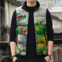 Wales Corgi Daffodil Sleeveless Puffer Jacket Playful Welsh Dog - Wonder Print Shop