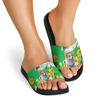 Wales Corgi Daffodil Slide Sandals Playful Welsh Dog - Wonder Print Shop