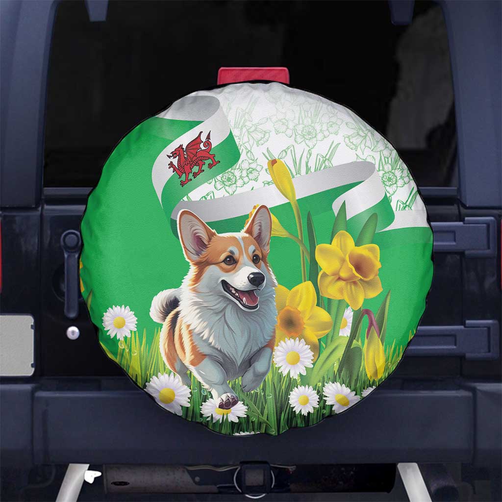 Wales Corgi Daffodil Spare Tire Cover Playful Welsh Dog - Wonder Print Shop