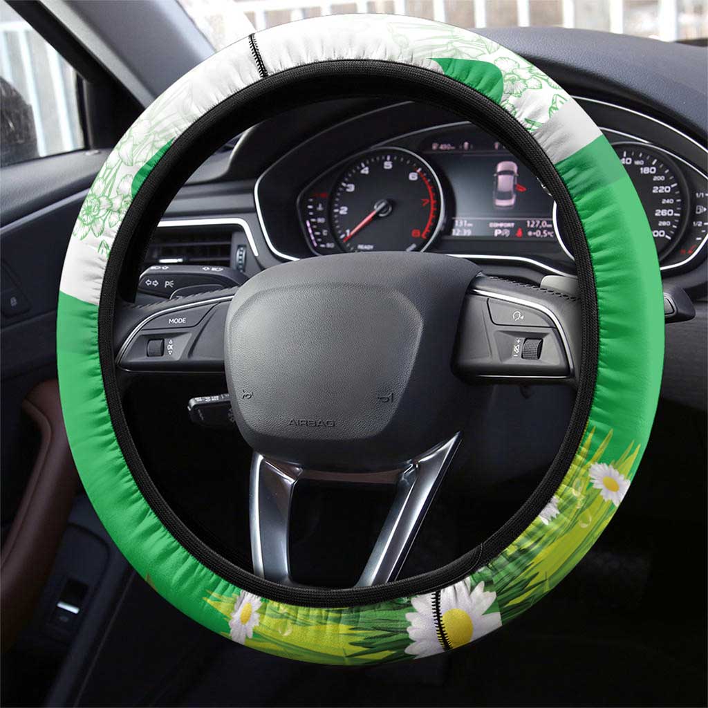 Wales Corgi Daffodil Steering Wheel Cover Playful Welsh Dog - Wonder Print Shop