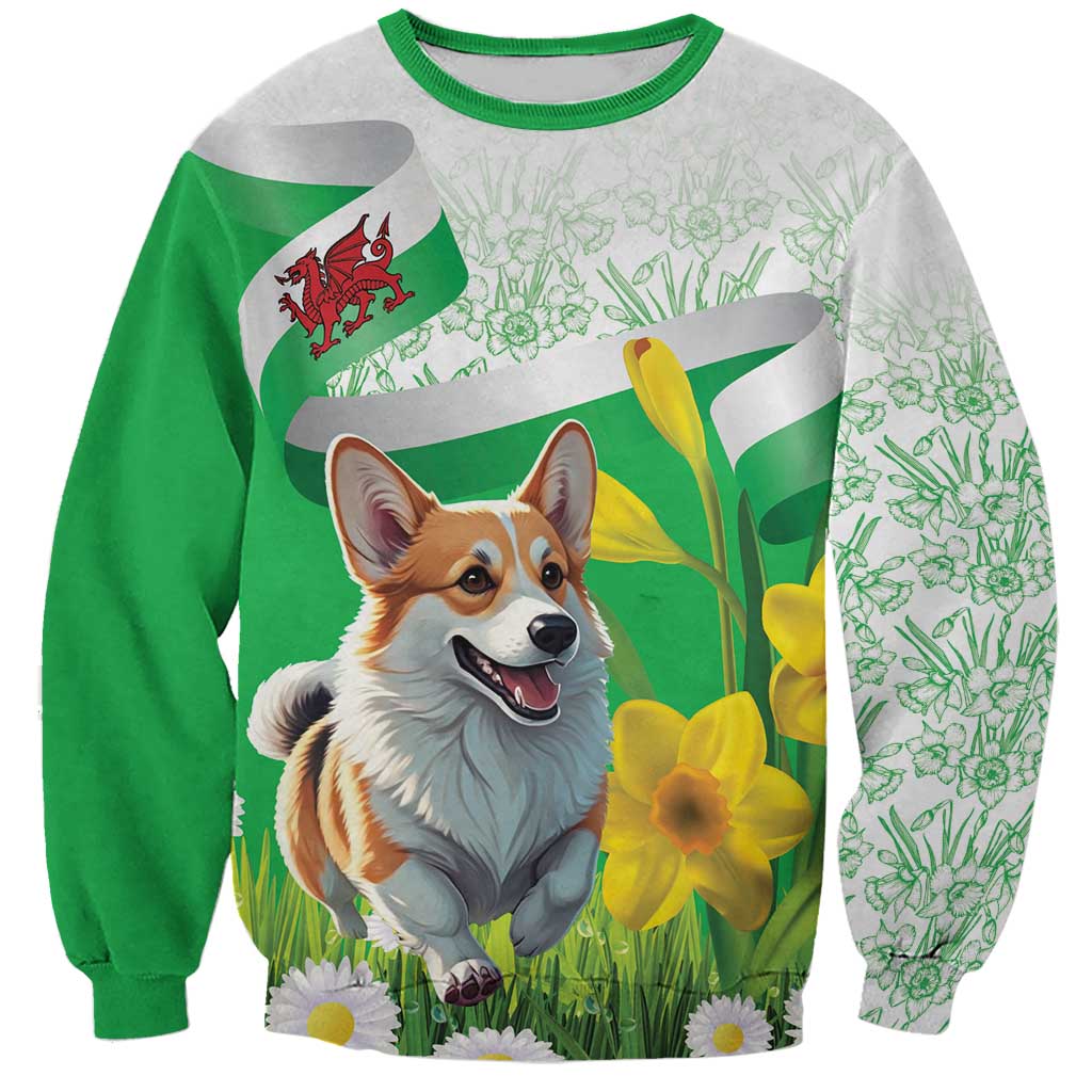 Wales Corgi Daffodil Sweatshirt Playful Welsh Dog - Wonder Print Shop