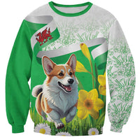 Wales Corgi Daffodil Sweatshirt Playful Welsh Dog - Wonder Print Shop