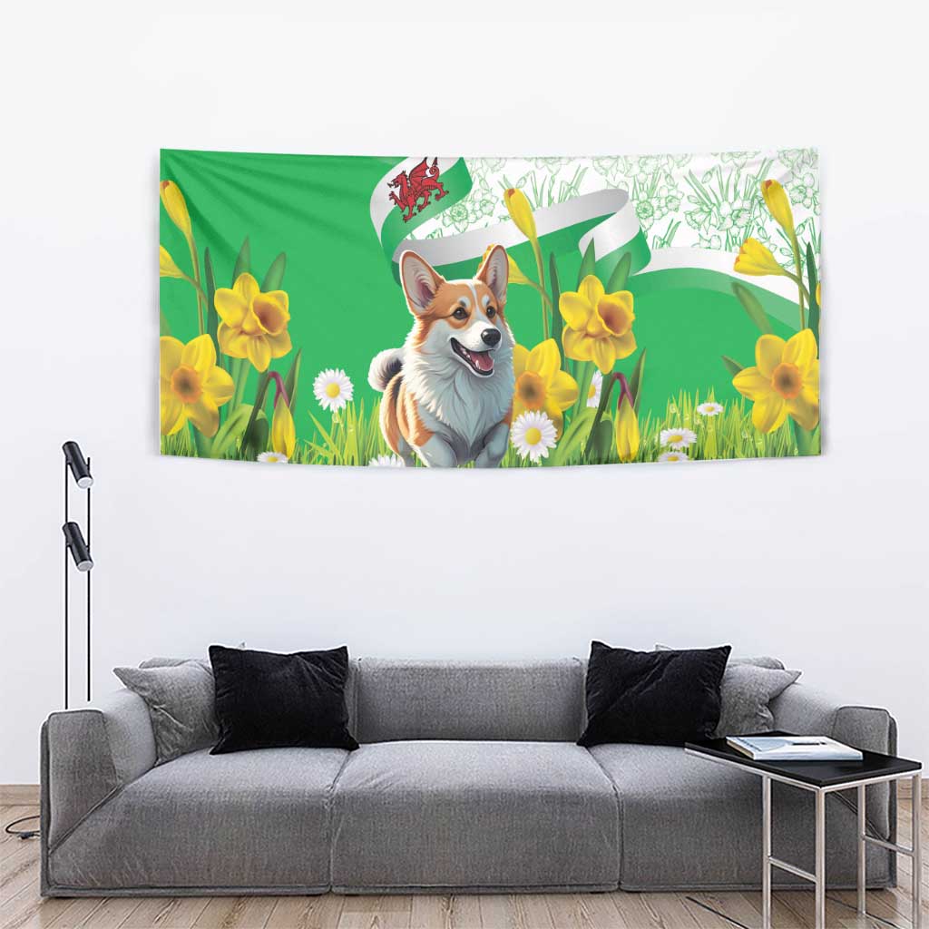 Wales Corgi Daffodil Tapestry Playful Welsh Dog - Wonder Print Shop