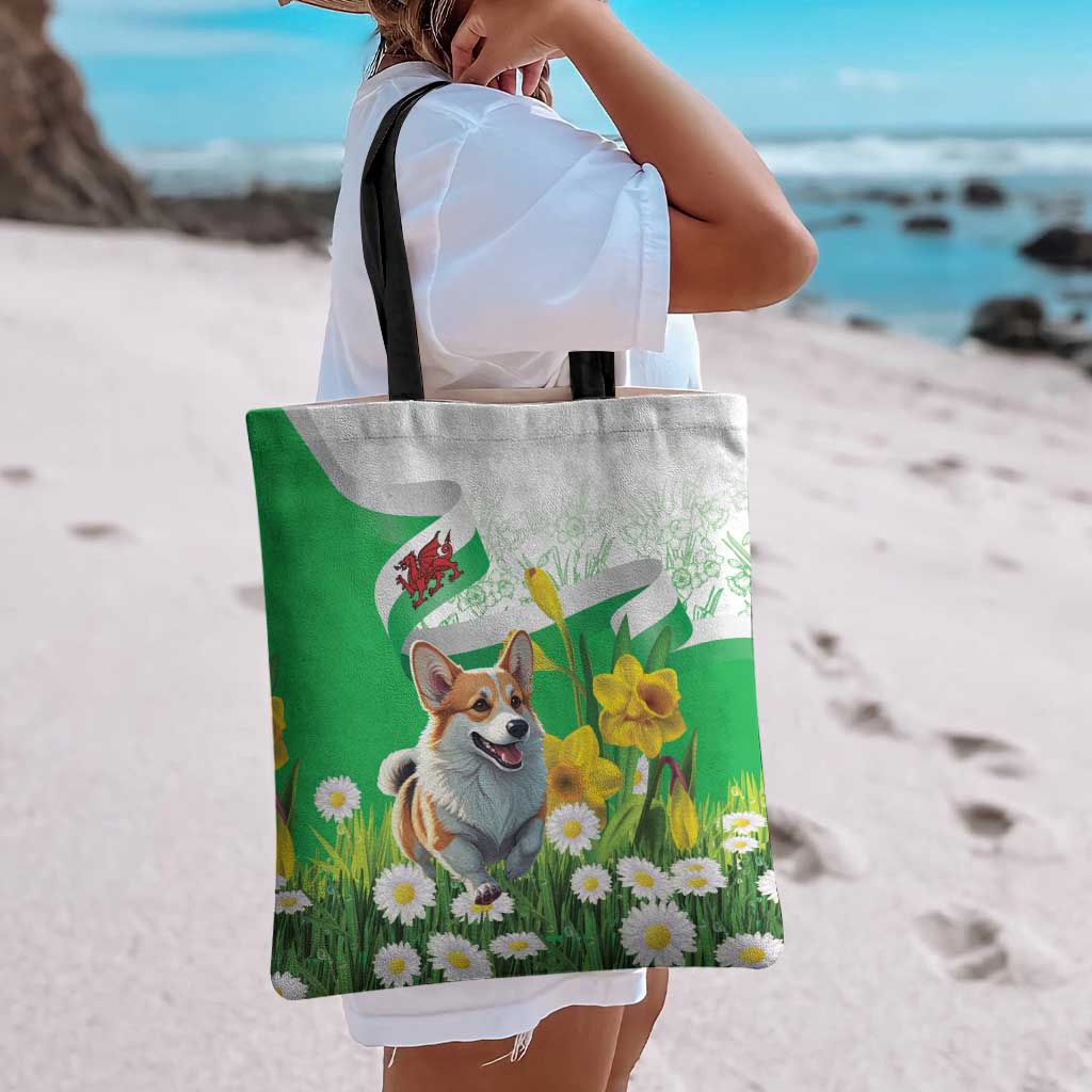 Wales Corgi Daffodil Tote Bag Playful Welsh Dog - Wonder Print Shop