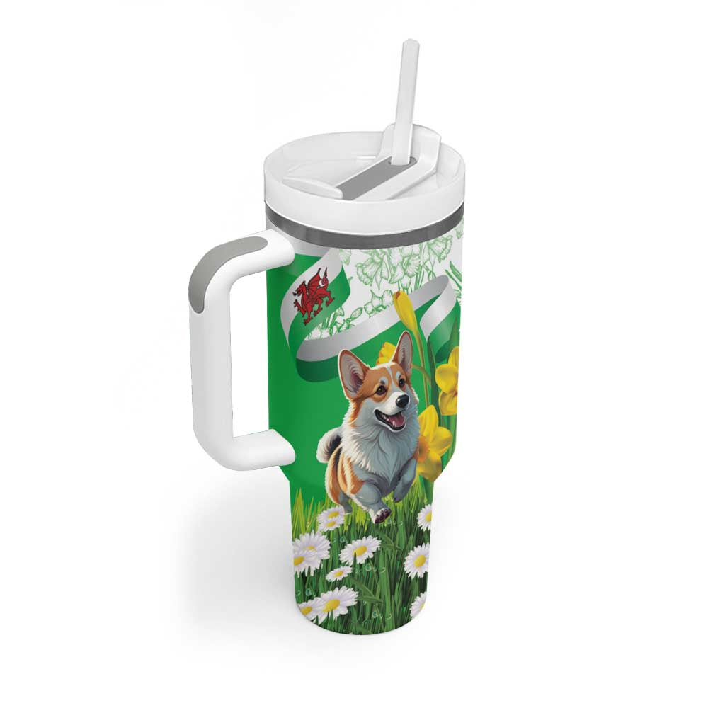 Wales Corgi Daffodil Tumbler With Handle Playful Welsh Dog - Wonder Print Shop