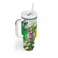 Wales Corgi Daffodil Tumbler With Handle Playful Welsh Dog - Wonder Print Shop
