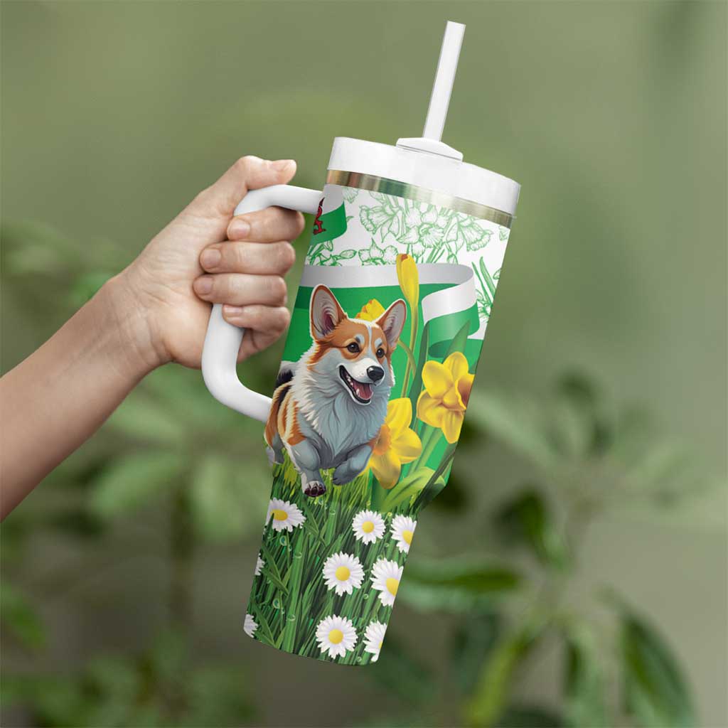 Wales Corgi Daffodil Tumbler With Handle Playful Welsh Dog - Wonder Print Shop