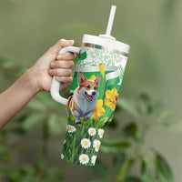 Wales Corgi Daffodil Tumbler With Handle Playful Welsh Dog - Wonder Print Shop