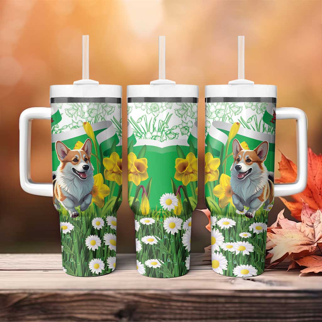 Wales Corgi Daffodil Tumbler With Handle Playful Welsh Dog - Wonder Print Shop