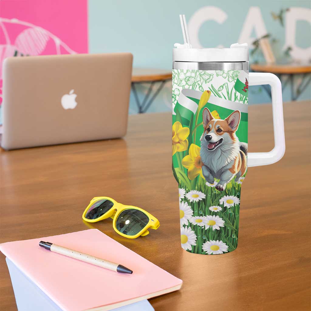 Wales Corgi Daffodil Tumbler With Handle Playful Welsh Dog - Wonder Print Shop