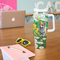 Wales Corgi Daffodil Tumbler With Handle Playful Welsh Dog - Wonder Print Shop