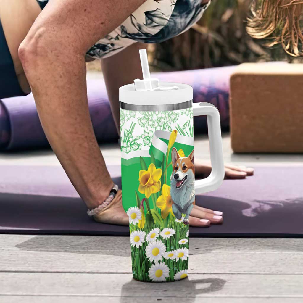 Wales Corgi Daffodil Tumbler With Handle Playful Welsh Dog - Wonder Print Shop
