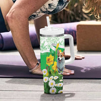 Wales Corgi Daffodil Tumbler With Handle Playful Welsh Dog - Wonder Print Shop
