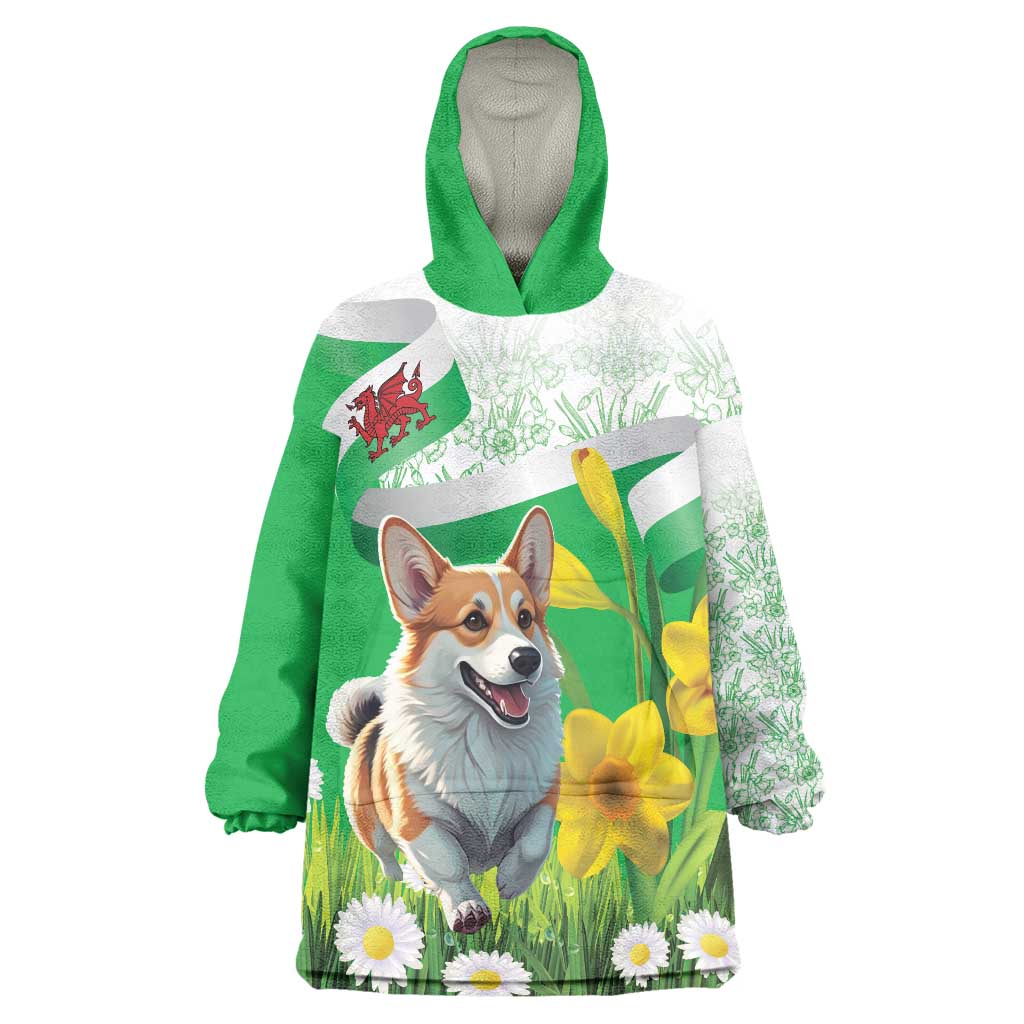 Wales Corgi Daffodil Wearable Blanket Hoodie Playful Welsh Dog - Wonder Print Shop