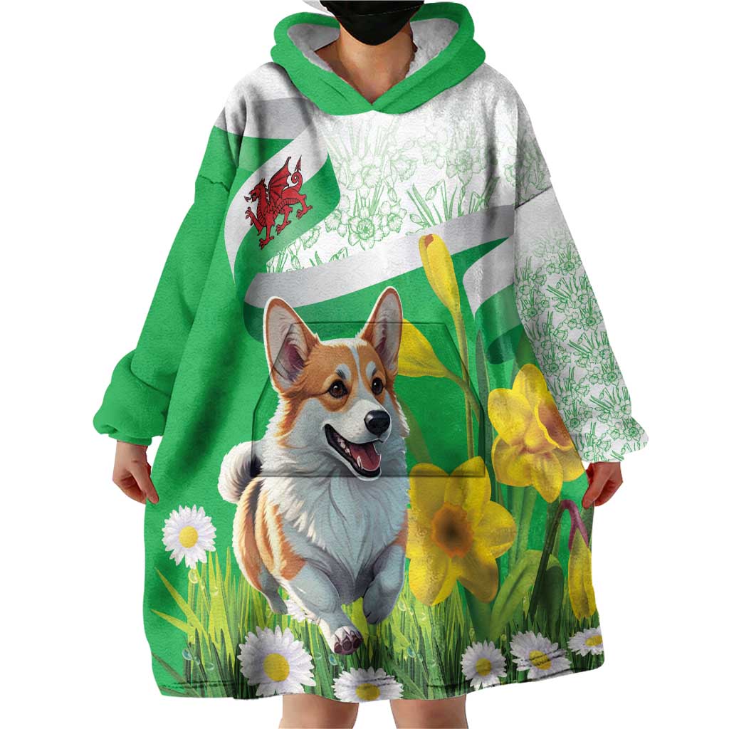 Wales Corgi Daffodil Wearable Blanket Hoodie Playful Welsh Dog - Wonder Print Shop