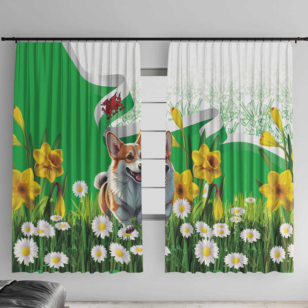 Wales Corgi Daffodil Window Curtain Playful Welsh Dog - Wonder Print Shop