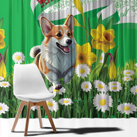 Wales Corgi Daffodil Window Curtain Playful Welsh Dog - Wonder Print Shop
