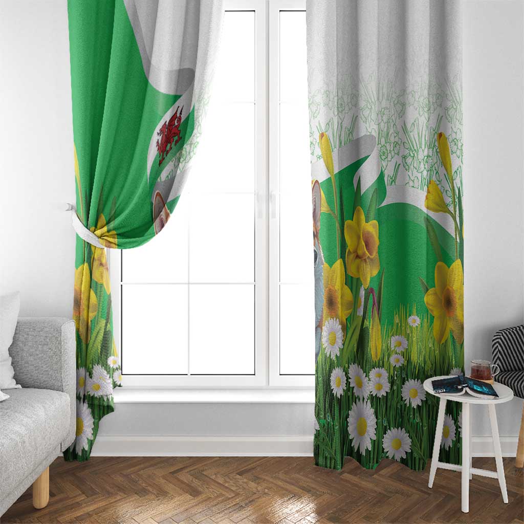 Wales Corgi Daffodil Window Curtain Playful Welsh Dog - Wonder Print Shop