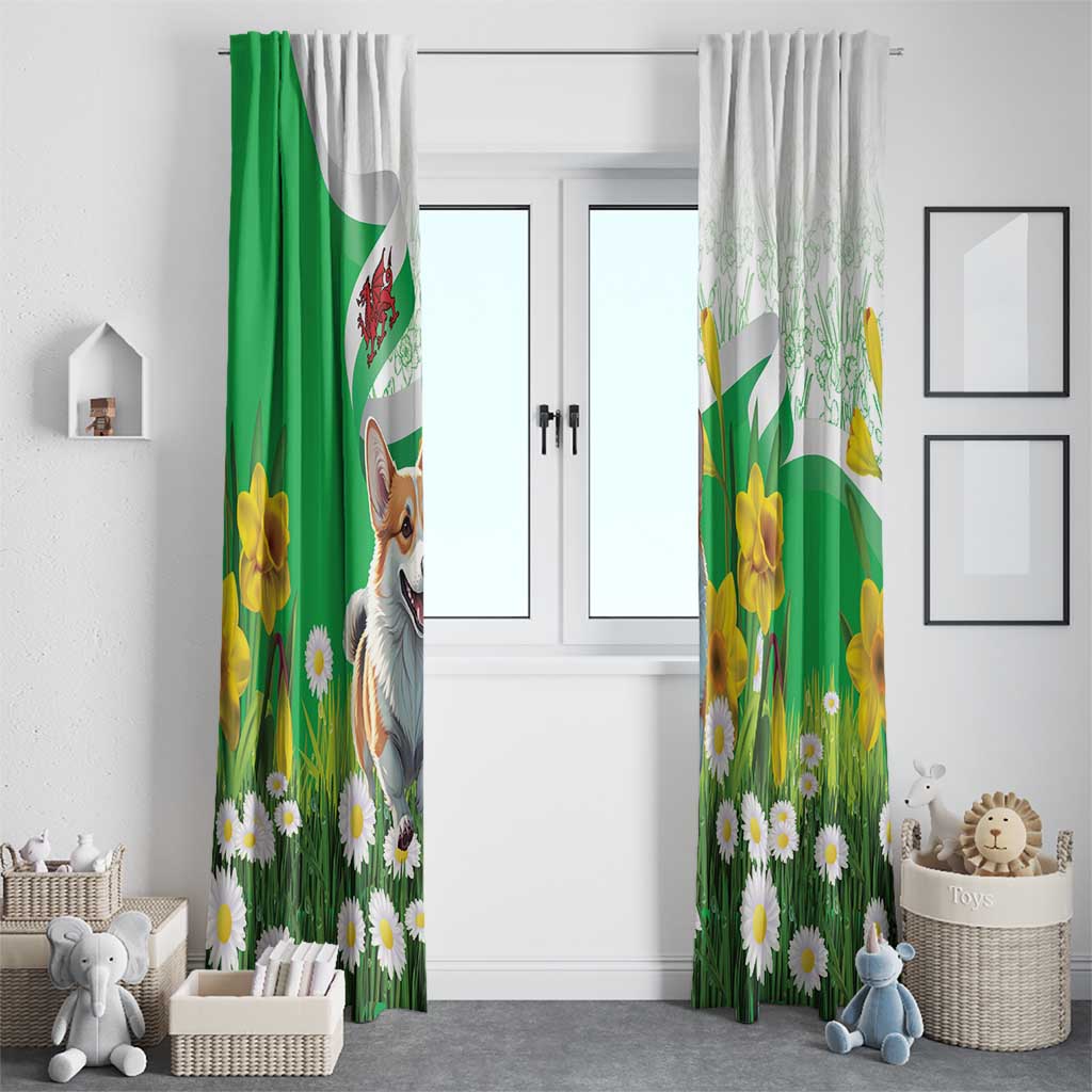 Wales Corgi Daffodil Window Curtain Playful Welsh Dog - Wonder Print Shop