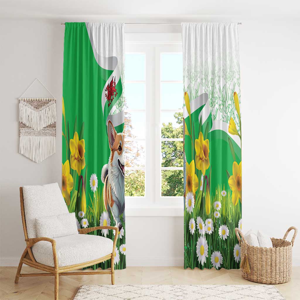 Wales Corgi Daffodil Window Curtain Playful Welsh Dog - Wonder Print Shop