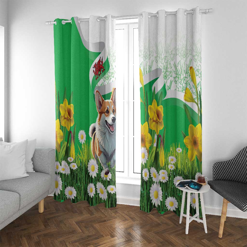 Wales Corgi Daffodil Window Curtain Playful Welsh Dog - Wonder Print Shop