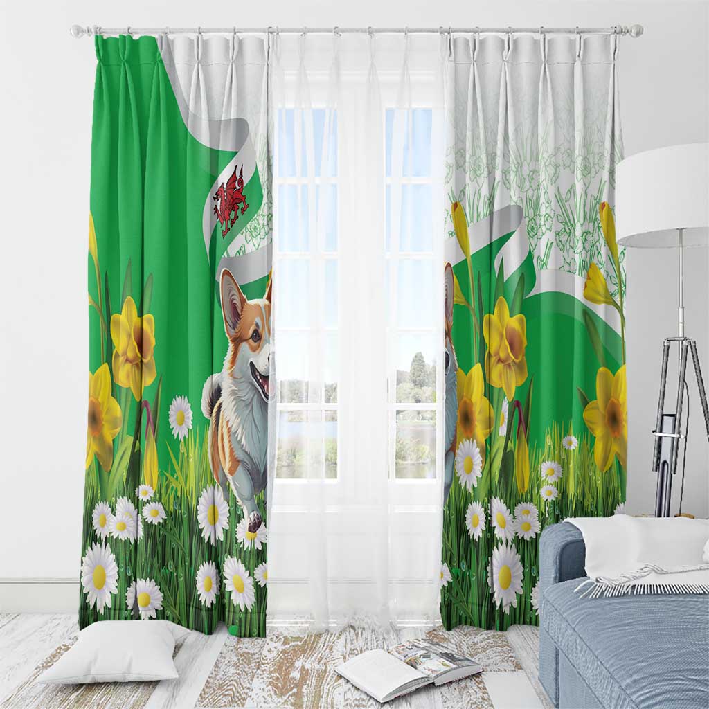 Wales Corgi Daffodil Window Curtain Playful Welsh Dog - Wonder Print Shop