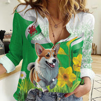 Wales Corgi Daffodil Women Casual Shirt Playful Welsh Dog - Wonder Print Shop