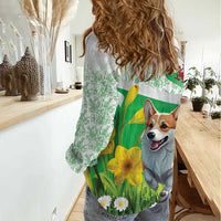 Wales Corgi Daffodil Women Casual Shirt Playful Welsh Dog - Wonder Print Shop
