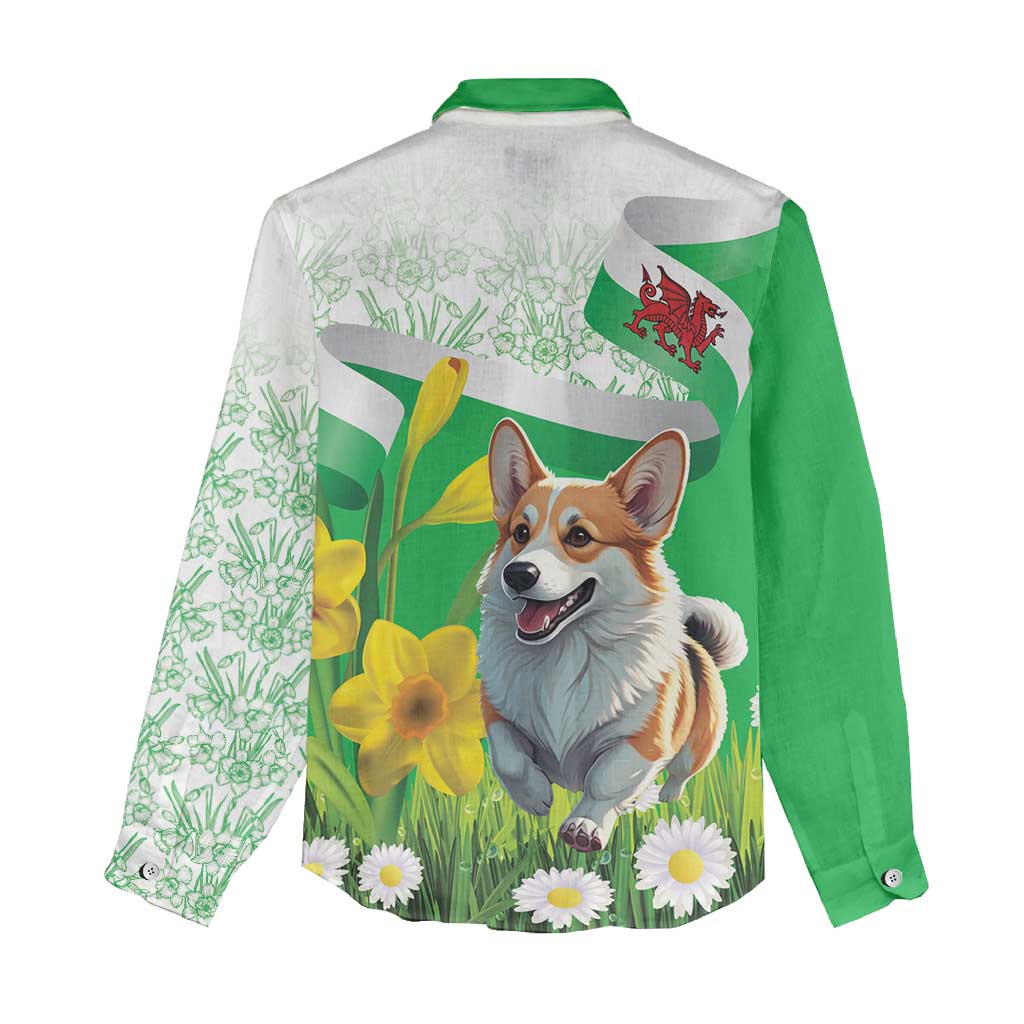 Wales Corgi Daffodil Women Casual Shirt Playful Welsh Dog - Wonder Print Shop