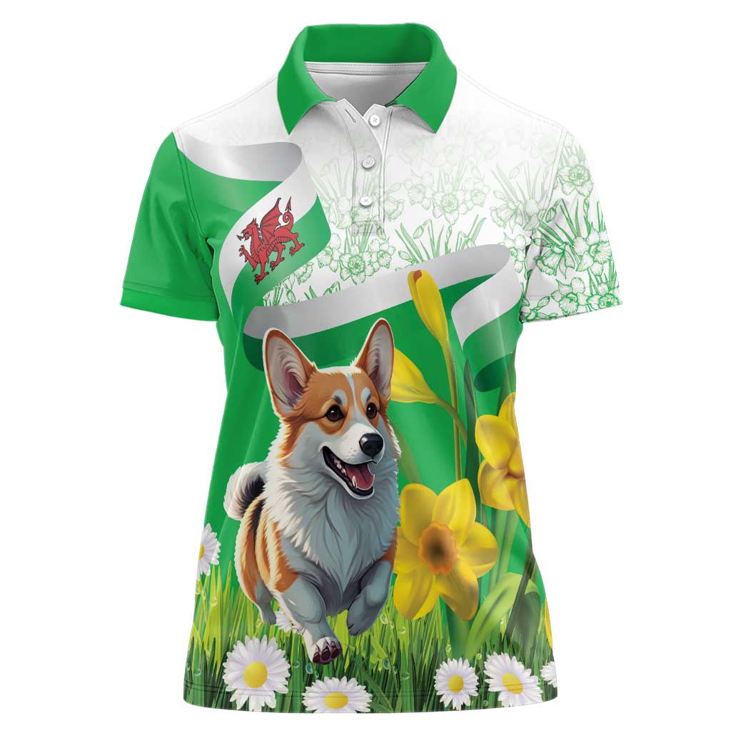 Wales Corgi Daffodil Women Polo Shirt Playful Welsh Dog - Wonder Print Shop