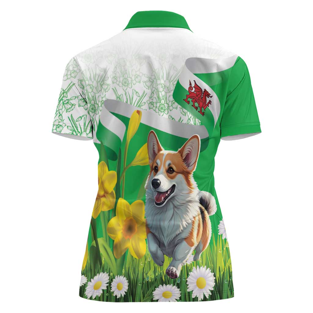 Wales Corgi Daffodil Women Polo Shirt Playful Welsh Dog - Wonder Print Shop