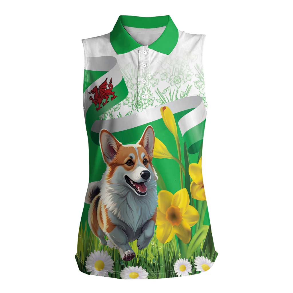 Wales Corgi Daffodil Women Sleeveless Polo Shirt Playful Welsh Dog - Wonder Print Shop