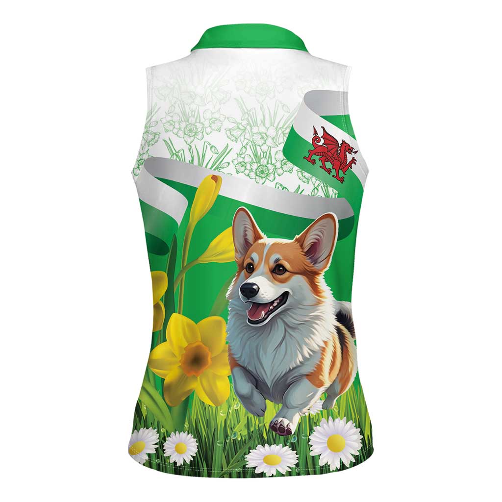 Wales Corgi Daffodil Women Sleeveless Polo Shirt Playful Welsh Dog - Wonder Print Shop