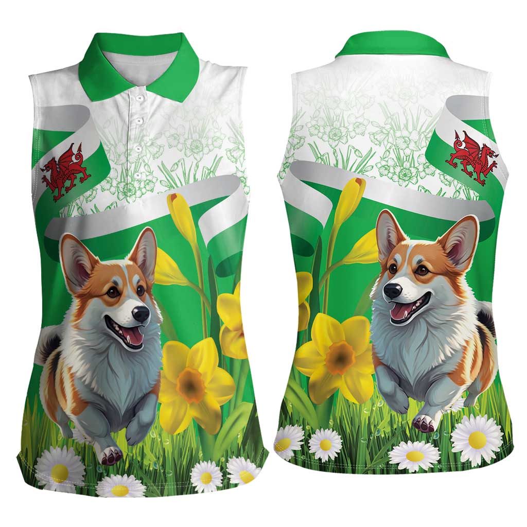 Wales Corgi Daffodil Women Sleeveless Polo Shirt Playful Welsh Dog - Wonder Print Shop