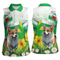 Wales Corgi Daffodil Women Sleeveless Polo Shirt Playful Welsh Dog - Wonder Print Shop