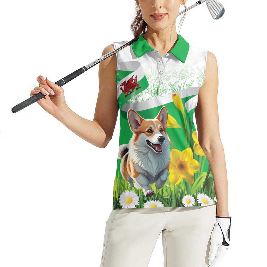 Wales Corgi Daffodil Women Sleeveless Polo Shirt Playful Welsh Dog - Wonder Print Shop