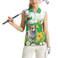 Wales Corgi Daffodil Women Sleeveless Polo Shirt Playful Welsh Dog - Wonder Print Shop