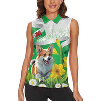 Wales Corgi Daffodil Women Sleeveless Polo Shirt Playful Welsh Dog - Wonder Print Shop