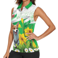 Wales Corgi Daffodil Women Sleeveless Polo Shirt Playful Welsh Dog - Wonder Print Shop