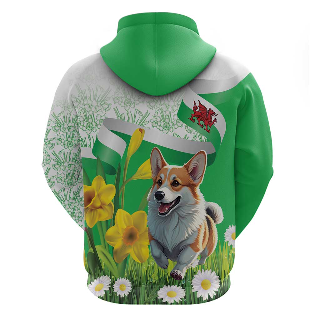 Wales Corgi Daffodil Zip Hoodie Playful Welsh Dog - Wonder Print Shop