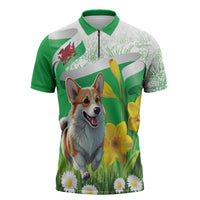 Wales Corgi Daffodil Zipper Polo Shirt Playful Welsh Dog - Wonder Print Shop