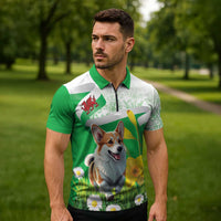 Wales Corgi Daffodil Zipper Polo Shirt Playful Welsh Dog - Wonder Print Shop