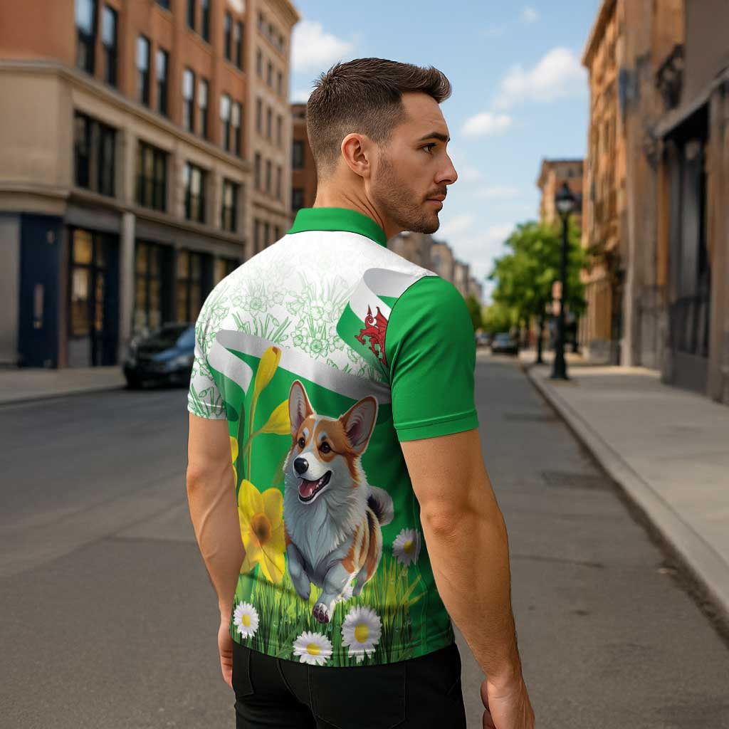 Wales Corgi Daffodil Zipper Polo Shirt Playful Welsh Dog - Wonder Print Shop