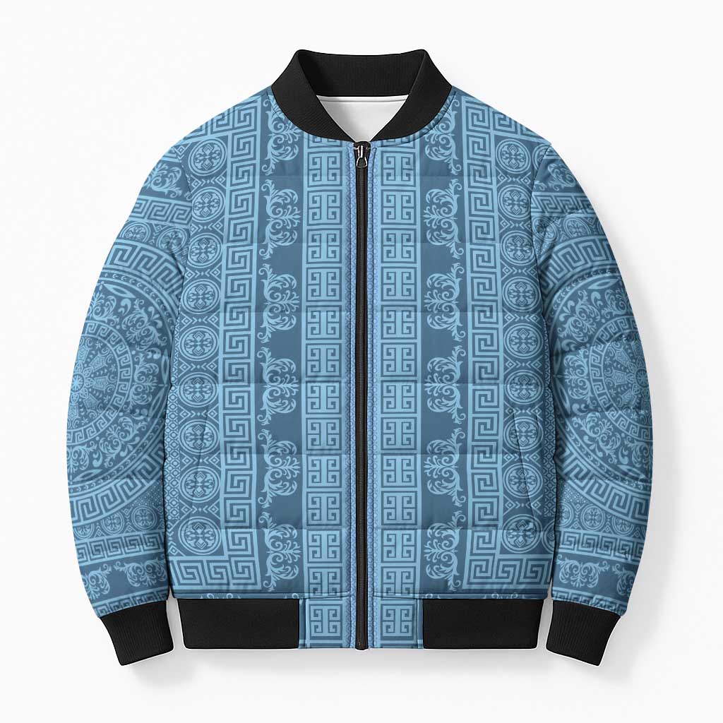 Greek Key Pattern Bomber Puffer Jacket Ancient Meander Geometric Art