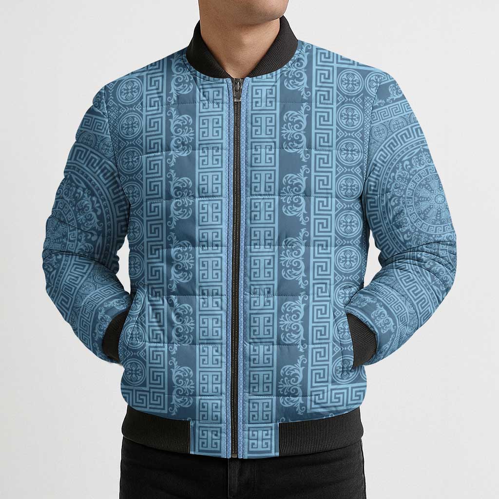 Greek Key Pattern Bomber Puffer Jacket Ancient Meander Geometric Art